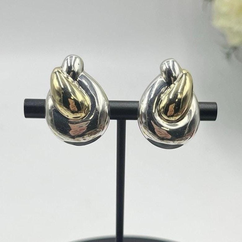 Vintage Signed Rigoberto Sterling 14K Gold Modernist Puffy‎ Clip Earrings Heavy